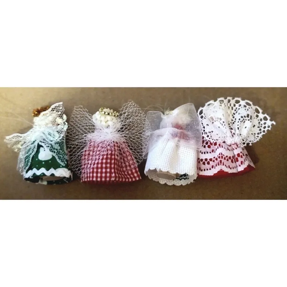 Vintage Lot of 4 Different Christmas Cross-Stitched Dated Wooden Angel Ornaments